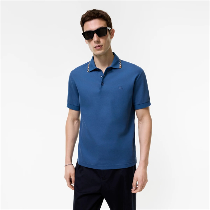 burberry check collar ekd embroidery cotton pique polo shirt